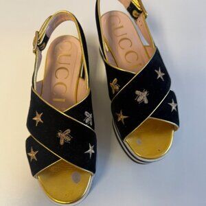 Gucci Sandals IT 37 Bee Black Gold Slingback Buckle Gucci Women's shoes